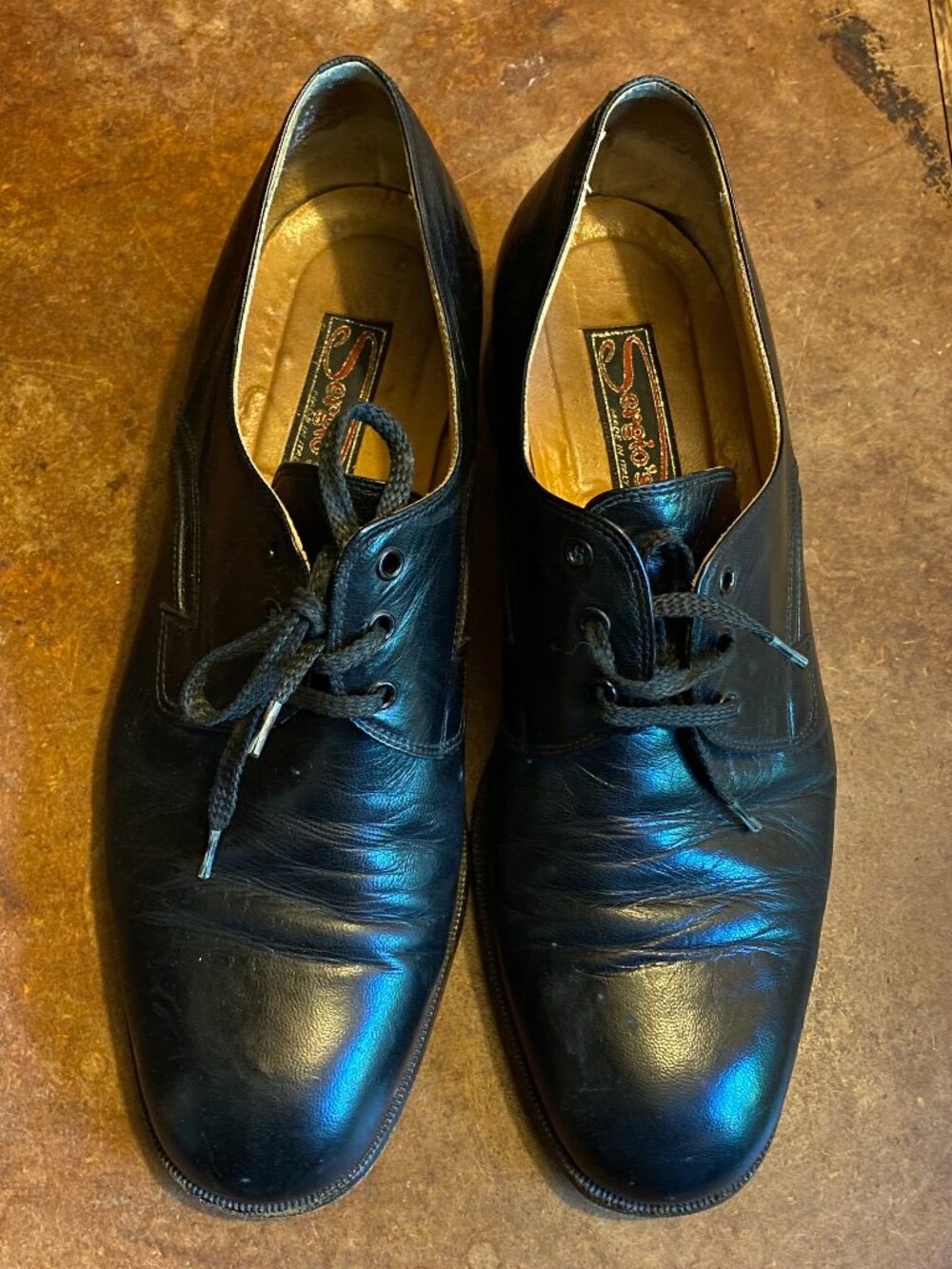 Vintage Sergio's Black Leather Plain Toe Derby Shoes Oxfords Made in Italy